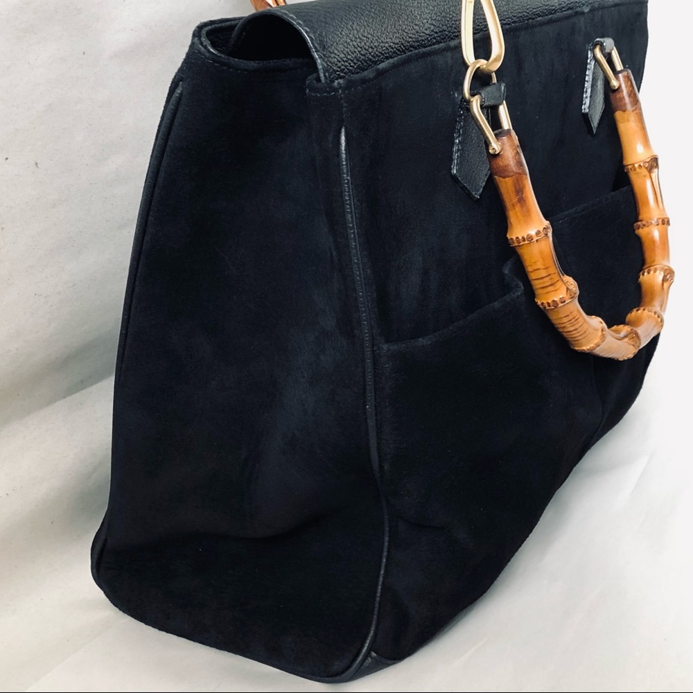 Gucci Black Suede Satchel with Bamboo Top Handles - Picture 4 of 16
